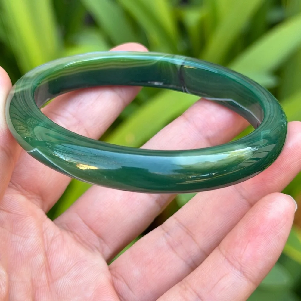 60.5mm inner diameter green‎ banded agate bangle 0999